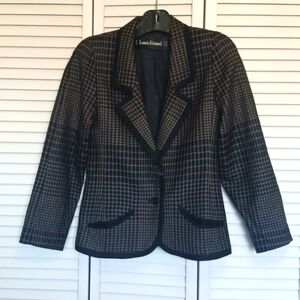 Louis Feraud Neutral Academia Houndstooth Wool Black Tan Blazer, Size 4